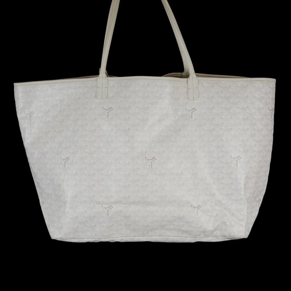 GOYARD Goyardine Saint Louis GM White Gray Shopper Tote Bag w/ Pouch